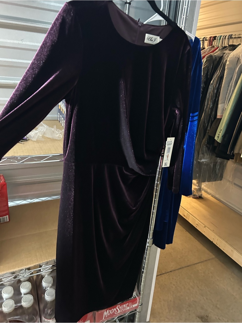 Eliza J size 12 Deep Plum Velvet Long-Sleeve Sheath Dress